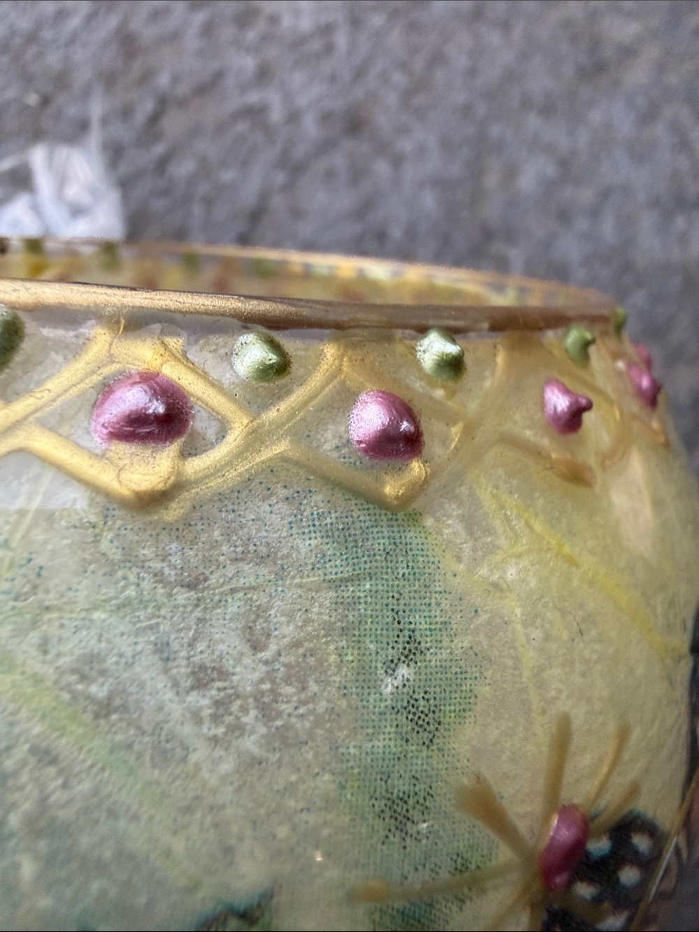 Hand-Painted Butterfly Glass Tea Light Holder in Blue, Pink and Gold - Picture 13 of 16